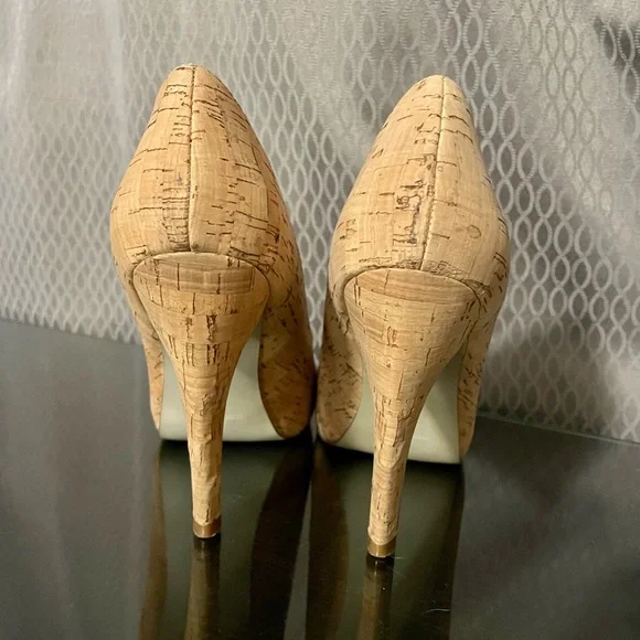 NINE WEST Cork Peep Toe Heels sz 6 - Picture 3 of 7